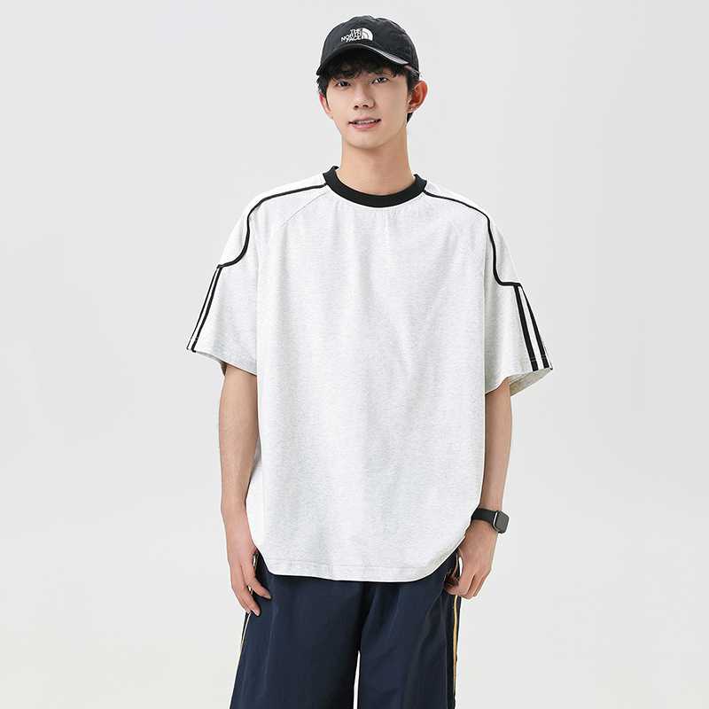 白Tシャツ メンズ 袖ラインスポーティストリート半袖Tシャツ