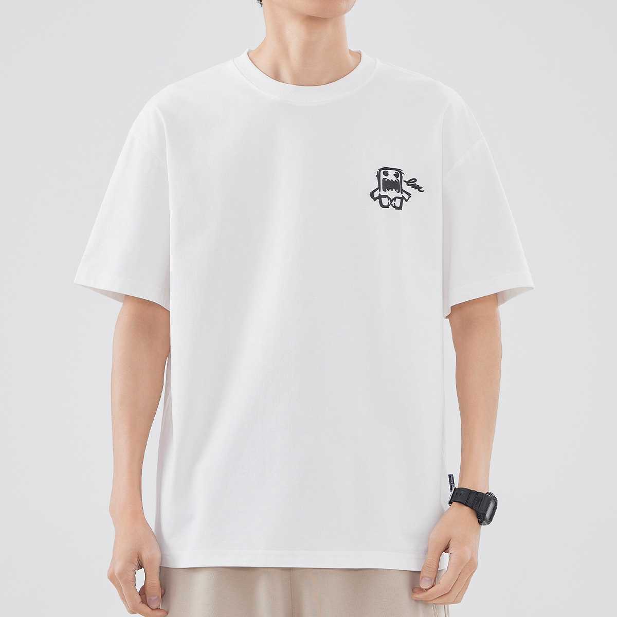白Tシャツ メンズ 遊び心あふれる怪獣刺繍半袖