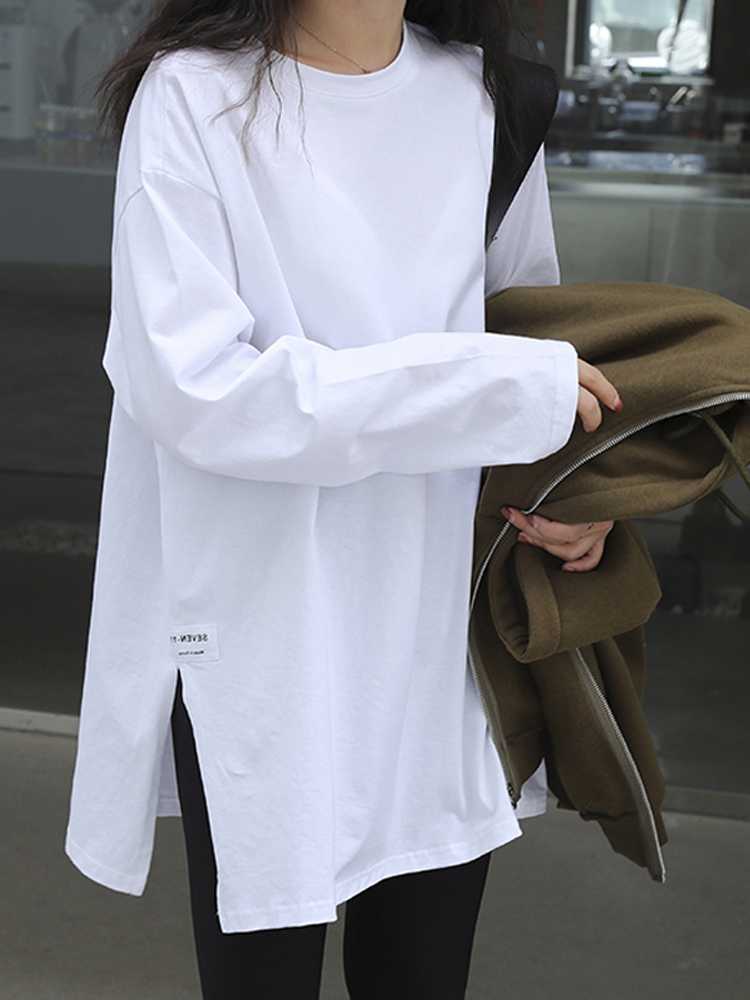 白Tシャツ レディース サイドスリットゆったりカットソー