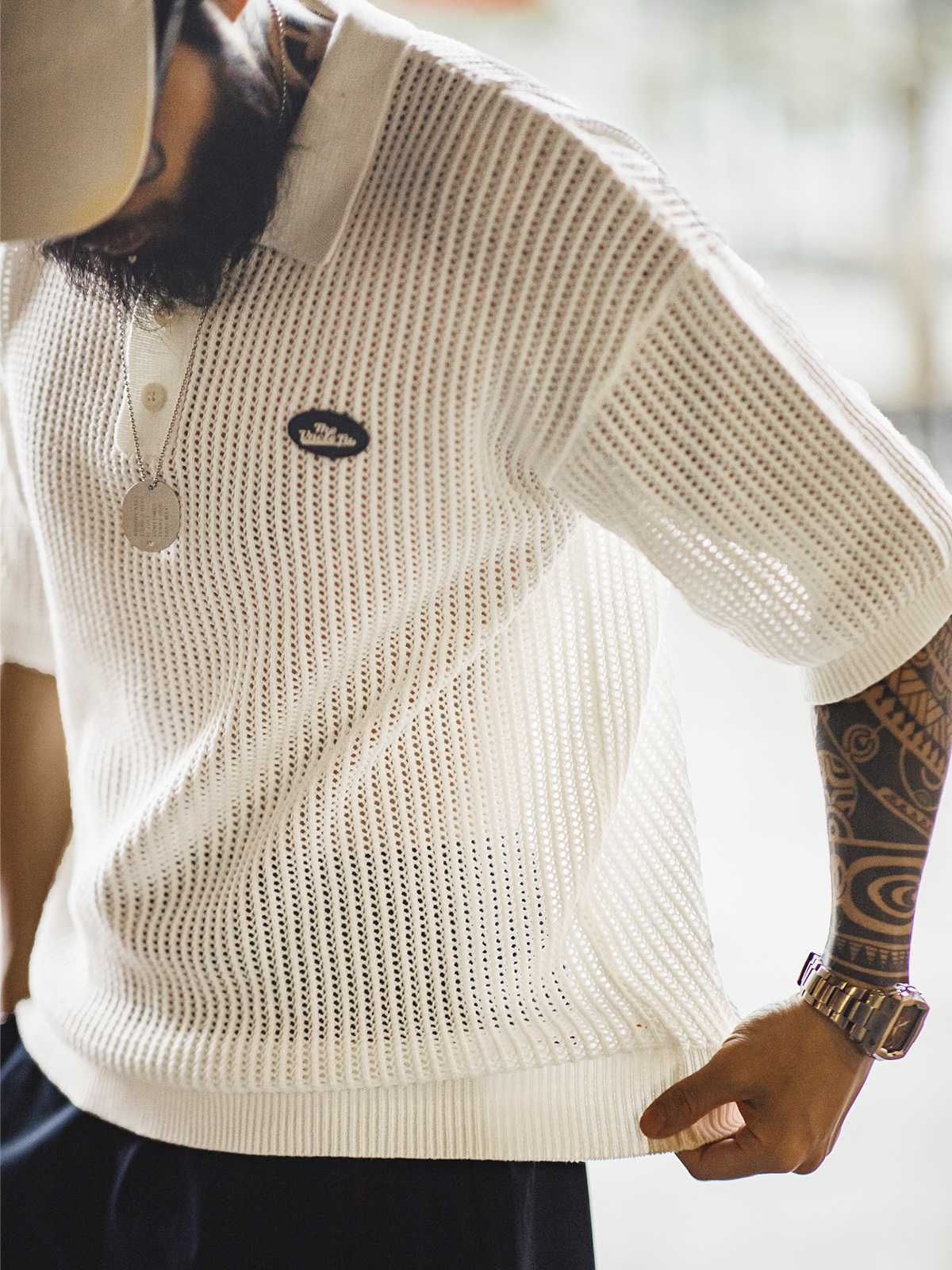 白Tシャツ メンズ 網目ニットポロシャツ