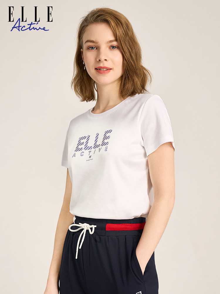 白Tシャツ モダンロゴプリント丸首半袖Tシャツ