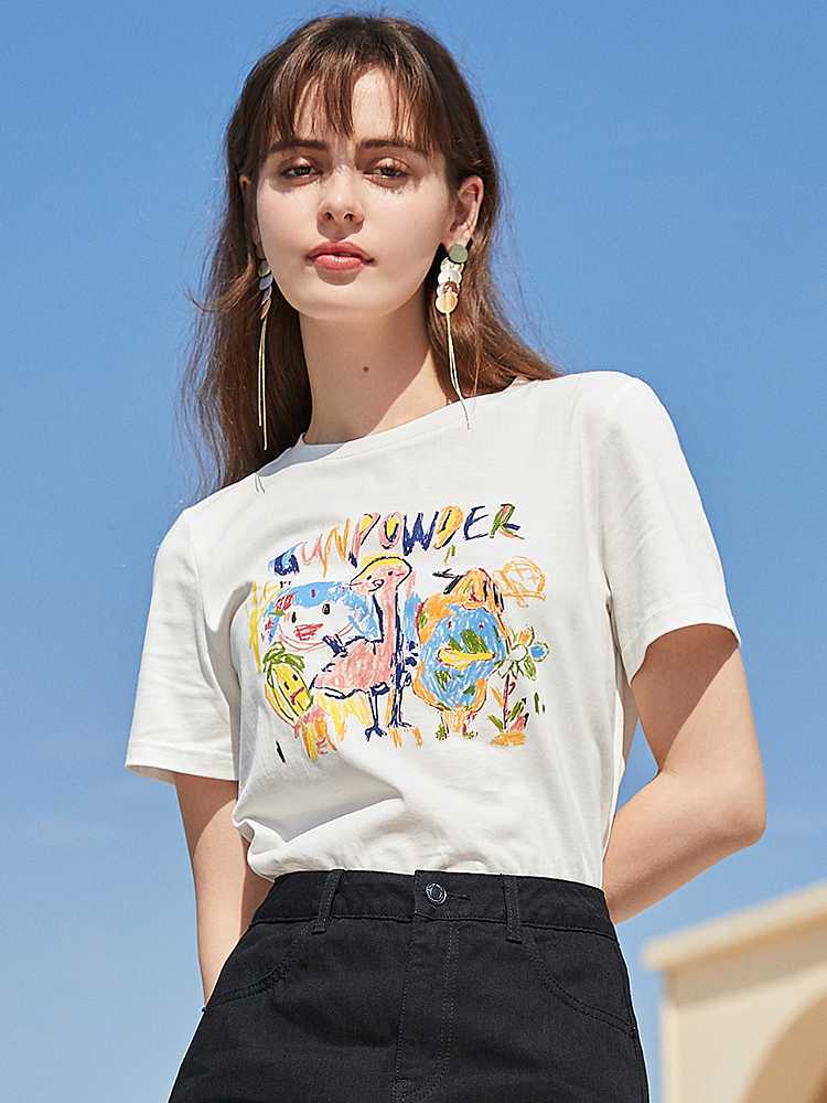 白Tシャツ 手描き風アート 半袖カットソー