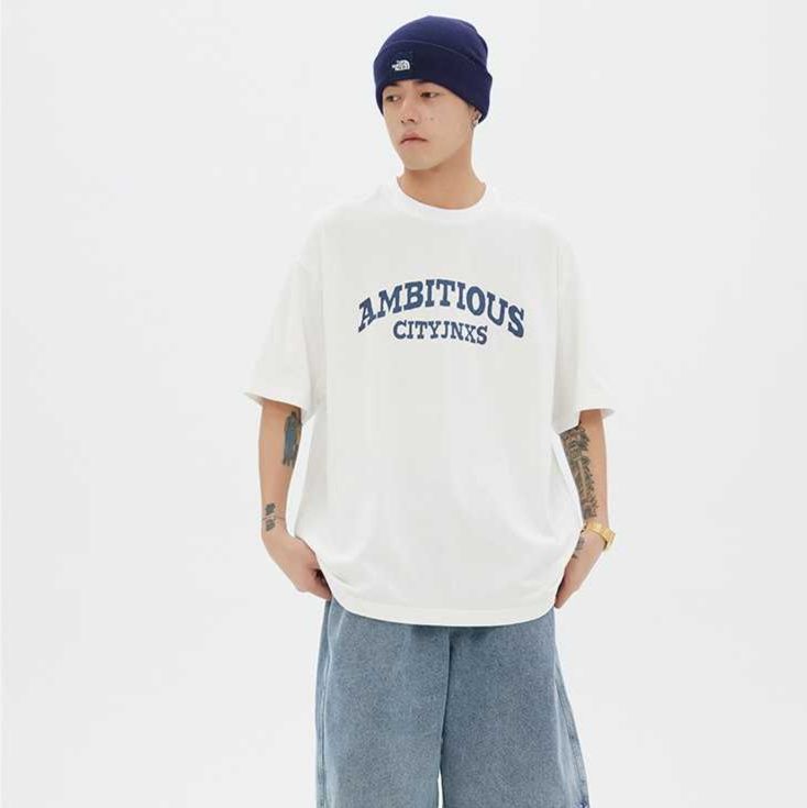 白Tシャツ メンズ ロゴ入りゆったり半袖