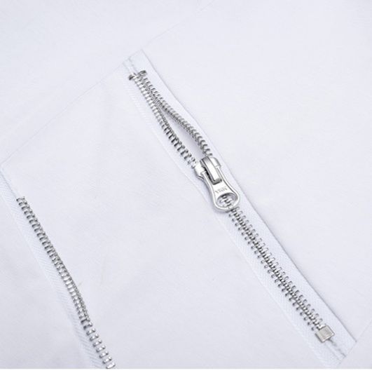 白Tシャツメンズ ジッパーポケット付きゆったりオーバーサイズ半袖丸首無地カットソー