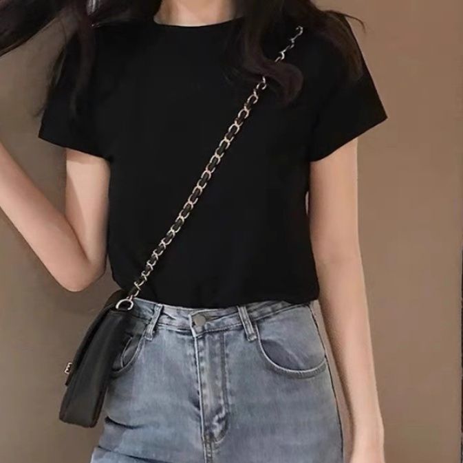 白Tシャツレディース シンプルクルーネック半袖カットソー