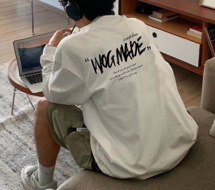 白Tシャツ バックロゴプリント 長袖 メンズ