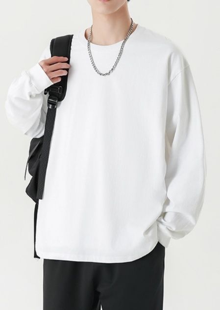 白Tシャツ メンズ 長袖 丸首 ゆったり カットソー