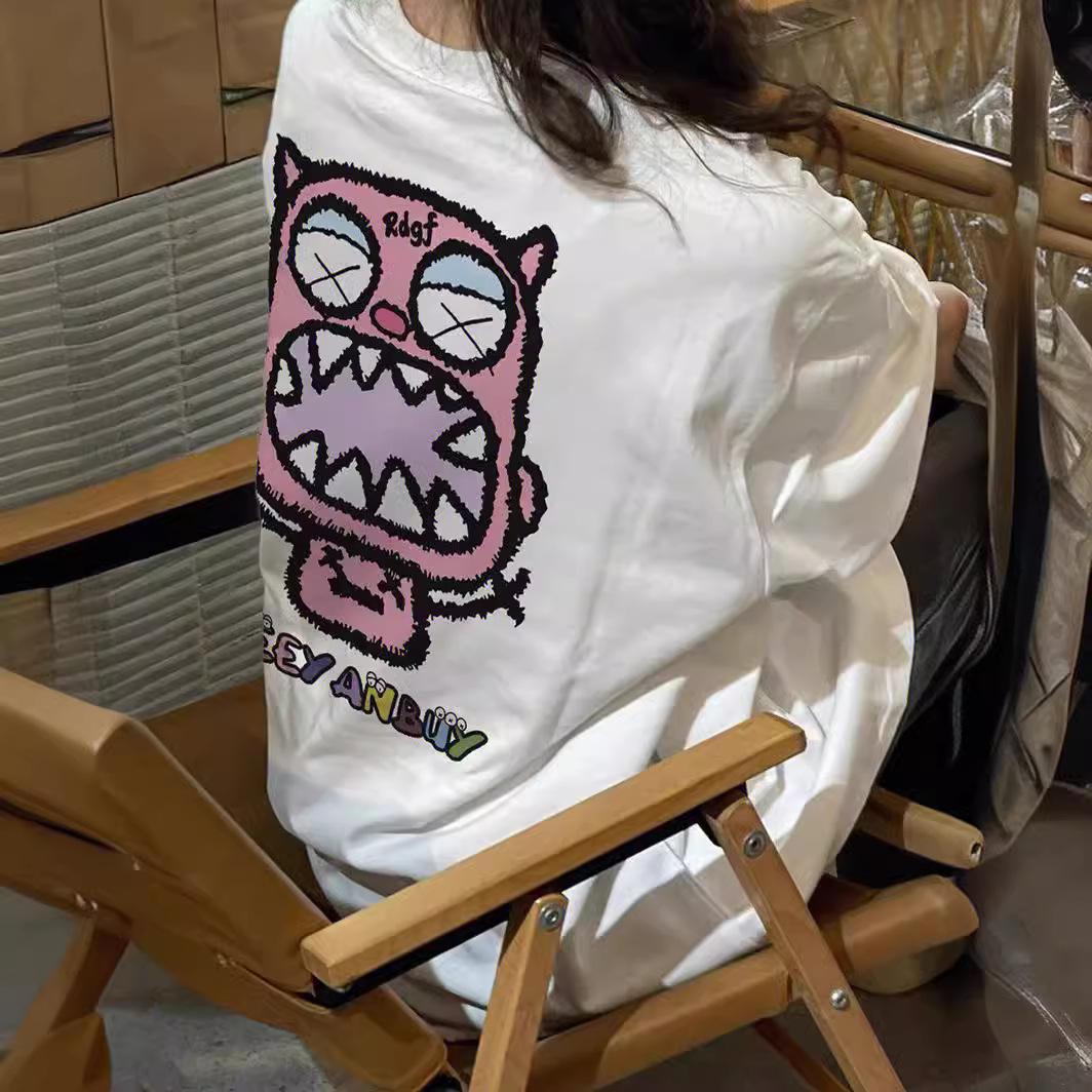白Tシャツ レディース ゆるキャラ刺繍オーバーサイズ半袖