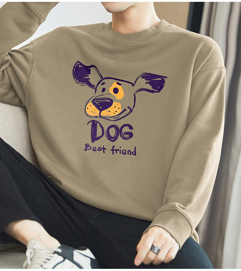 白Tシャツ メンズ わんこ仲間プリント長袖トレーナー
