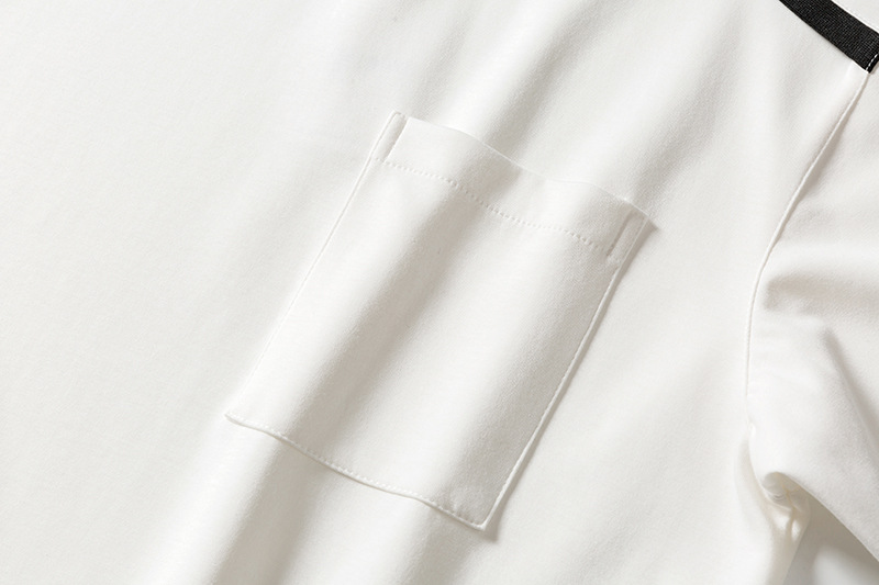 白Tシャツメンズ 肩袖ラインデザイン長袖胸ポケット付きカットソー