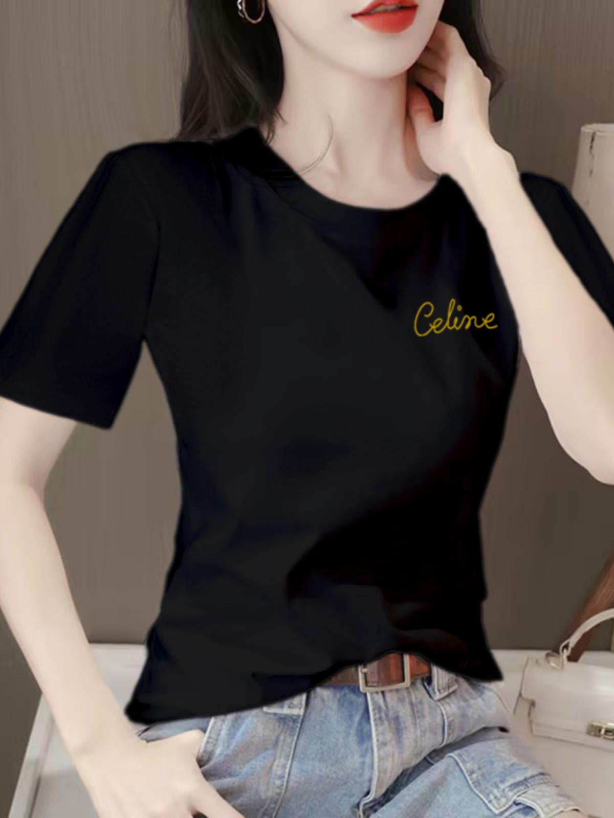 白Tシャツ レディース 優雅な刺繍入り半袖カットソー