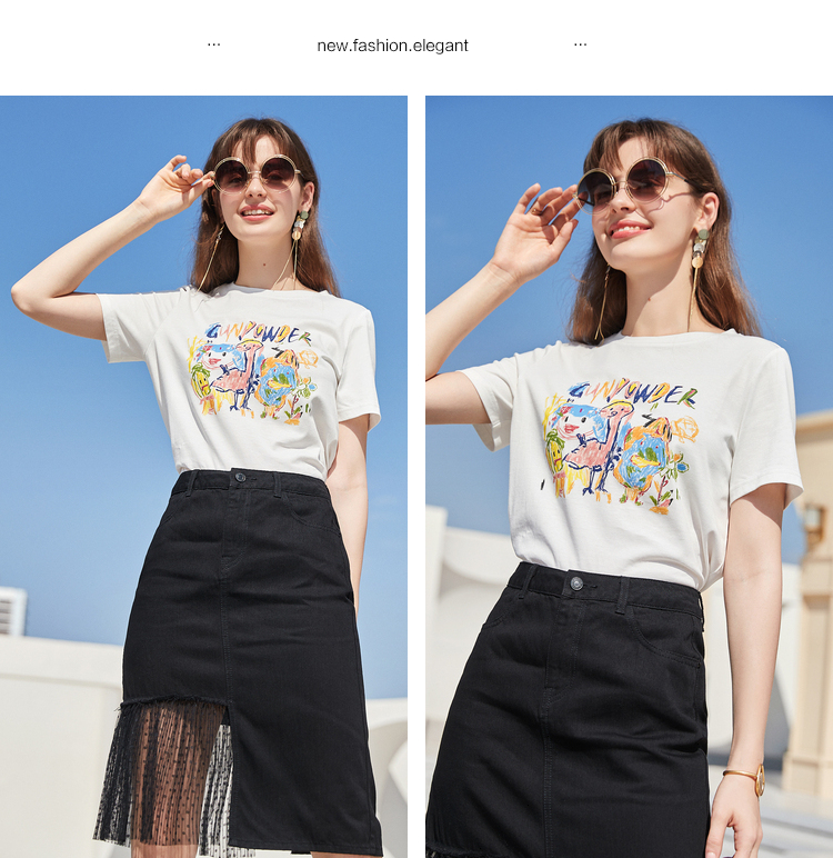白Tシャツ 手描き風アート 半袖カットソー