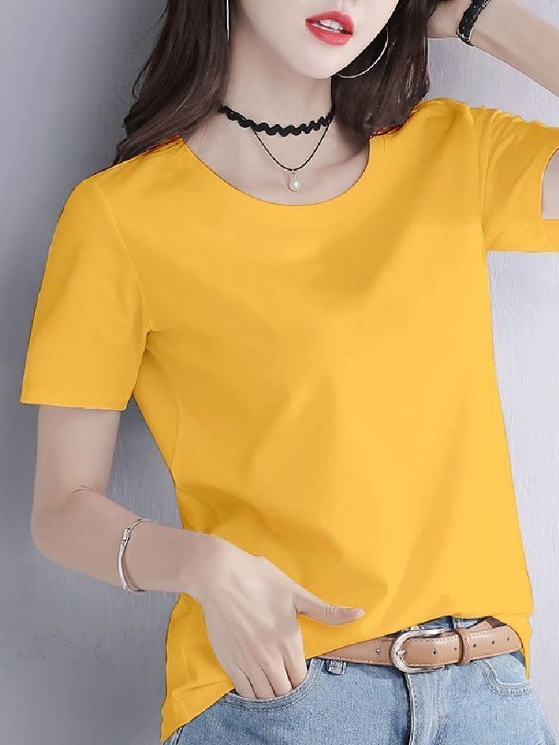 白Tシャツ レディース シンプル丸首半袖カットソー