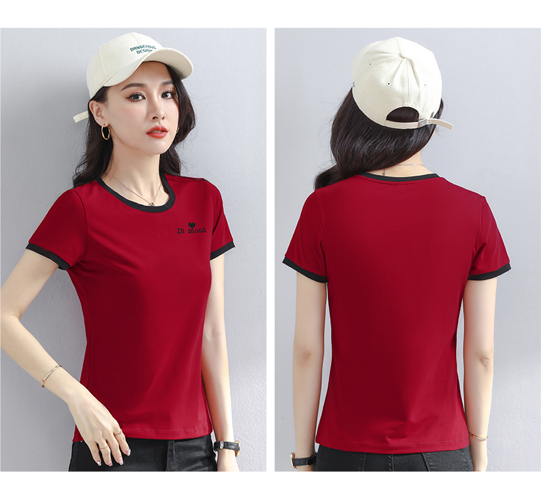 白Tシャツ バイカラーリンガーワンポイント半袖