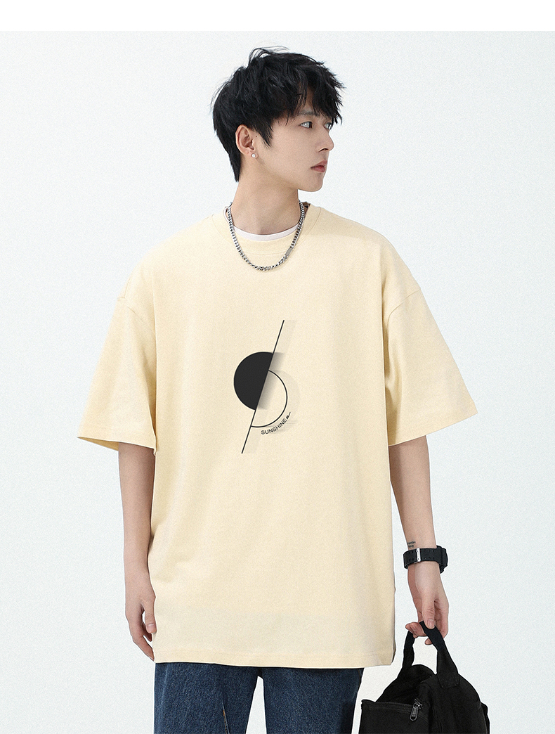 白Tシャツ メンズ 幾何学模様ビッグシルエット半袖