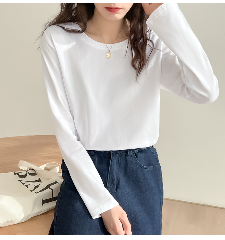白Tシャツ レディース なめらか長袖クルーネックカットソー