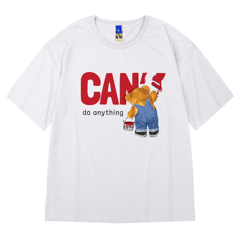 白Tシャツ メンズ くまくん挑戦者 ゆったり半袖