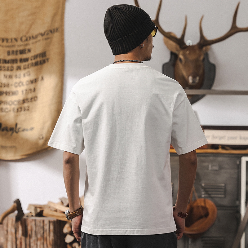 メンズ ゆったり半袖白Tシャツ ポケット付きカジュアルトップス