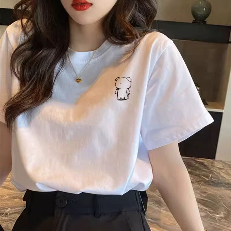 白Tシャツ レディース アートプリントゆったり半袖