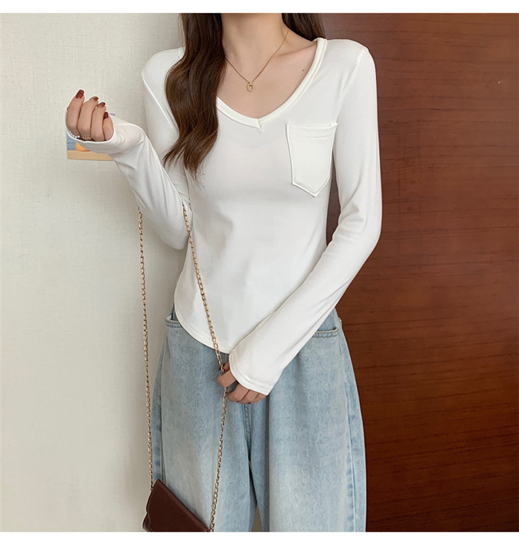 白Tシャツ 裏起毛ブイネック長袖白基調シャツ