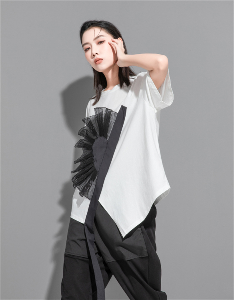 白Tシャツ 白ロゴプリント半袖丸首コットンシャツ夏用
