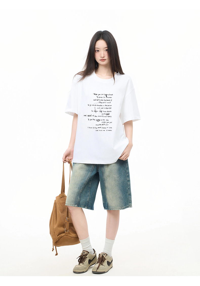 白Tシャツ レディース 詩情あふれるメッセージプリント半袖