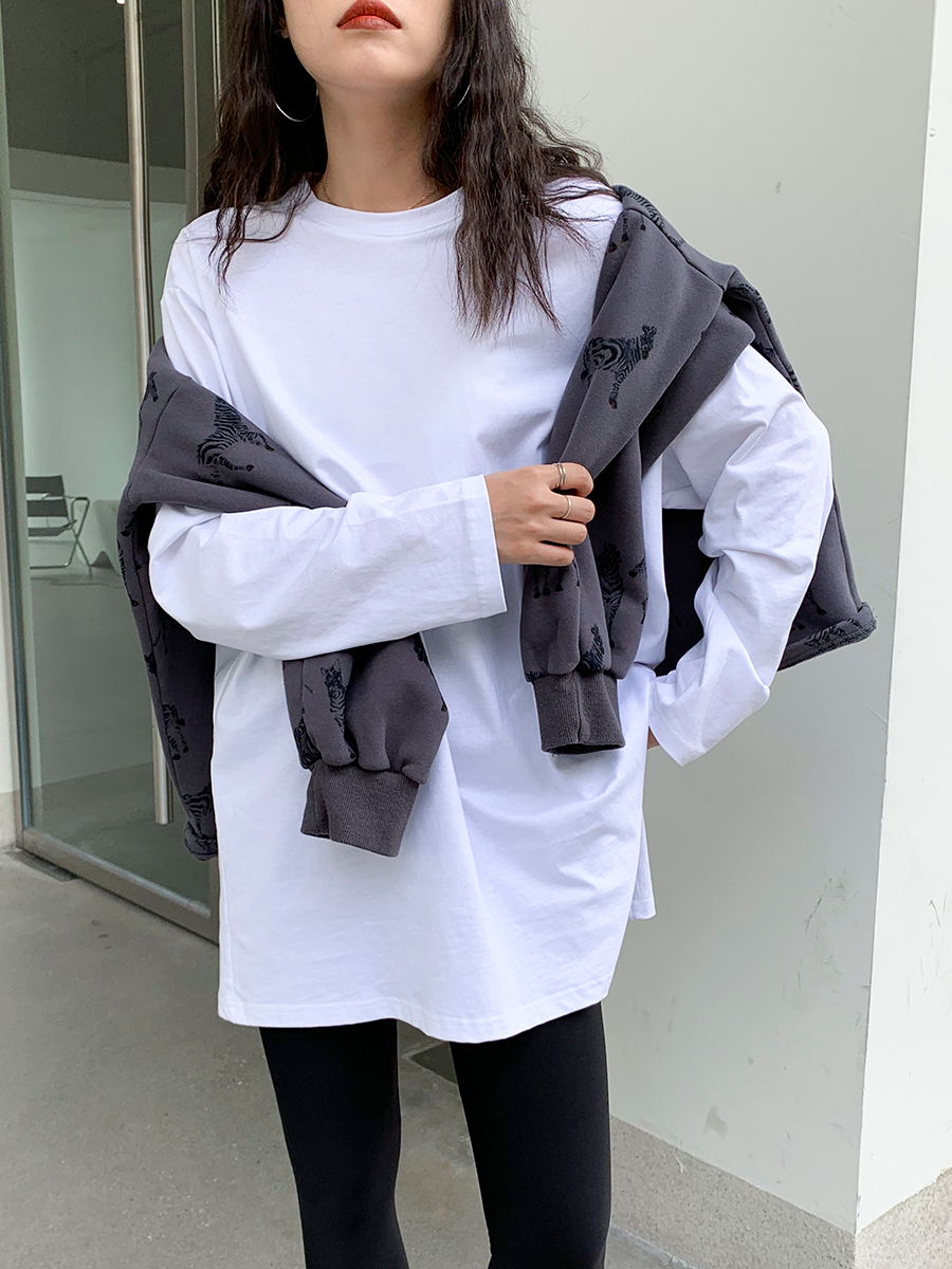 白Tシャツ レディース サイドスリットゆったりカットソー