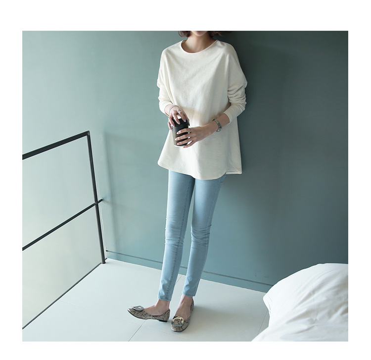 白Tシャツ レディース白ティーシャツ長袖無地ゆったりクルーネック