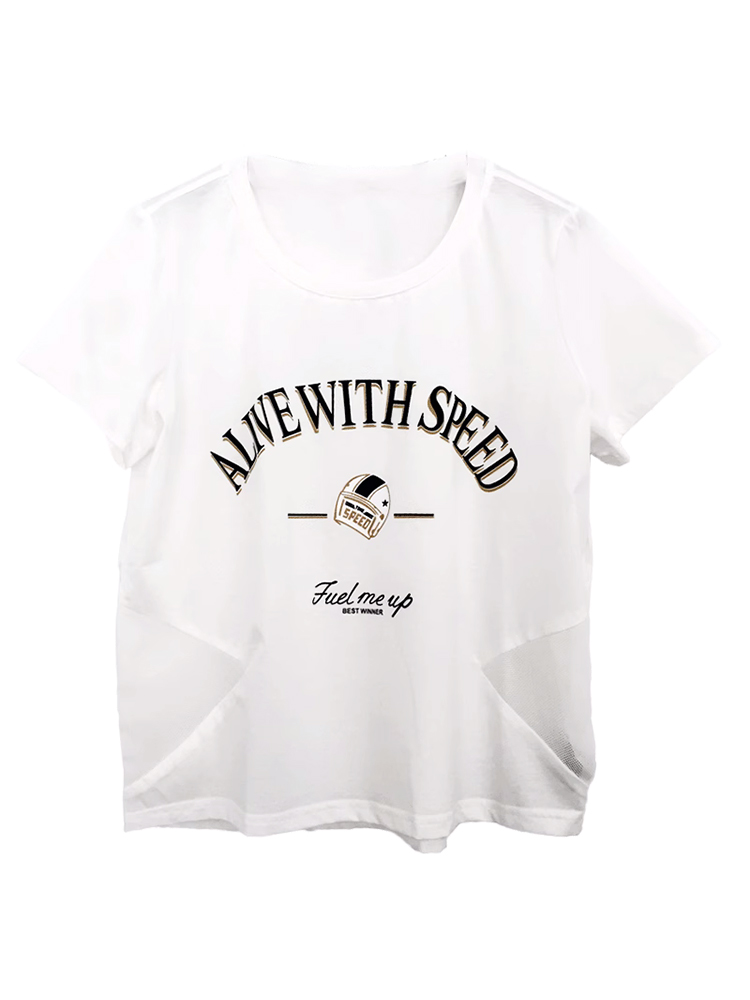 白Tシャツ レディース 洗練メッセージロゴプリント半袖
