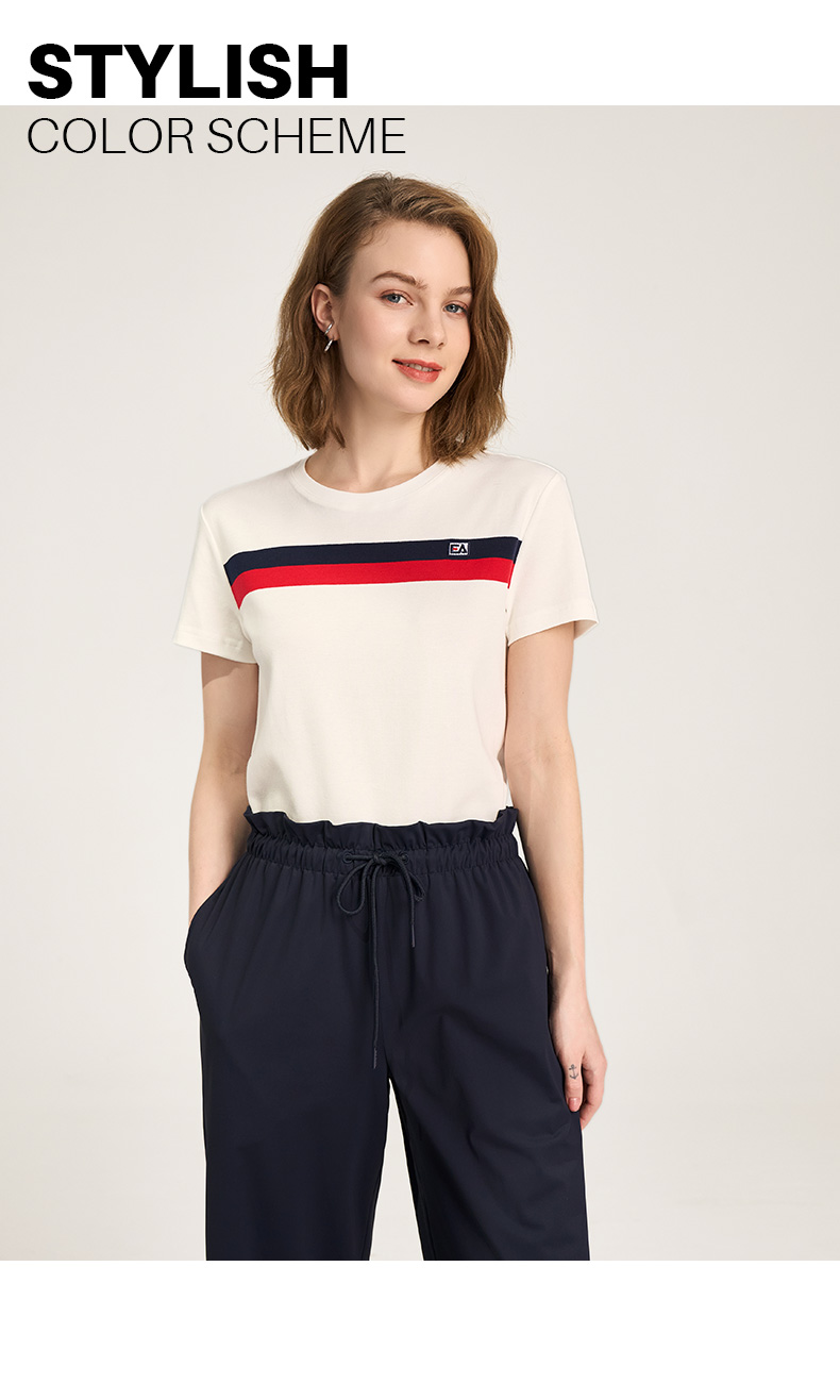 白Tシャツ トリコロールラインシンプル半袖