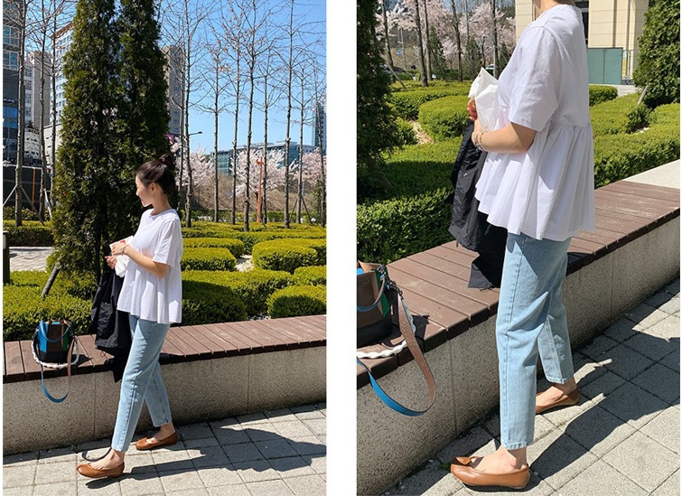 白Tシャツ フレア白半袖シャツ エーライン レディーストップス