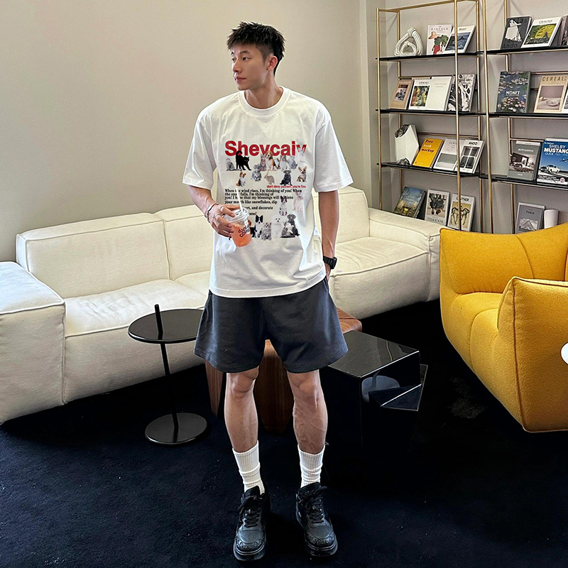白Tシャツ メンズ アート写真プリント シルエット半袖