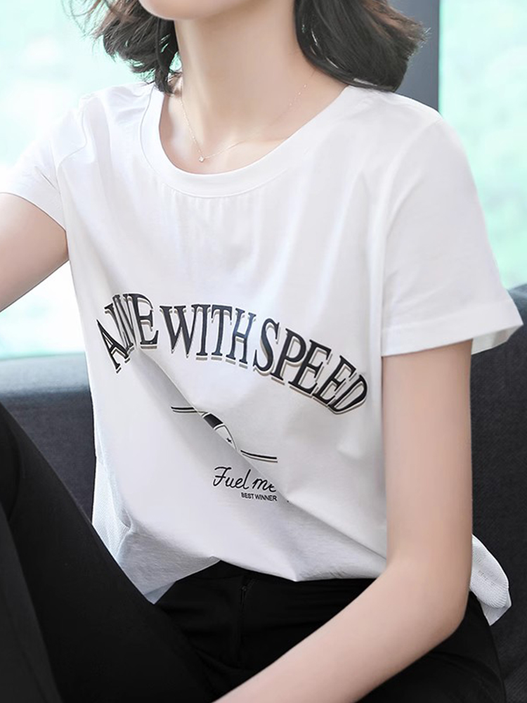 白Tシャツ レディース 洗練メッセージロゴプリント半袖