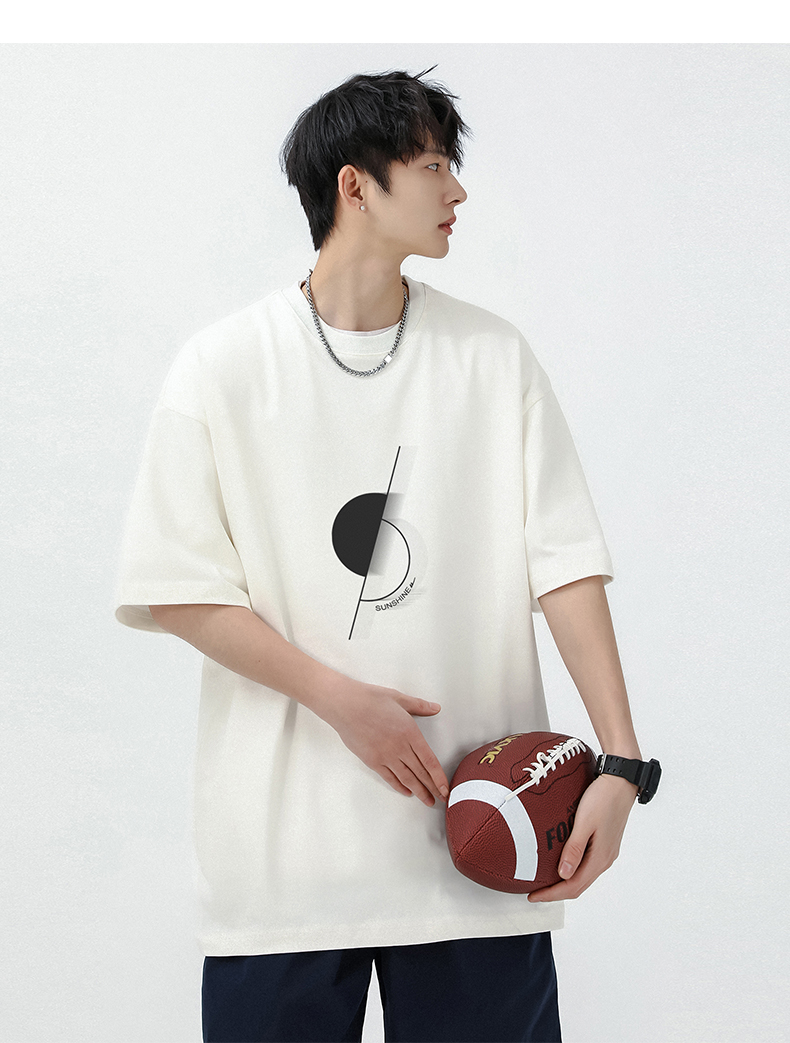 白Tシャツ メンズ 幾何学模様ビッグシルエット半袖