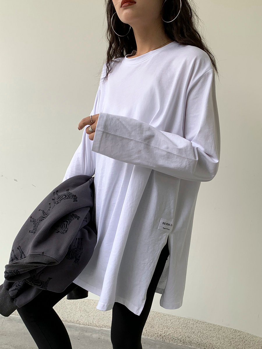 白Tシャツ レディース サイドスリットゆったりカットソー