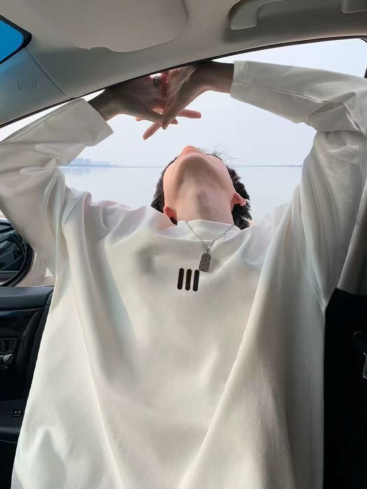 白Tシャツ メンズ 長袖 白 黒 Tシャツ ゆったり カジュアル トップス 全2色