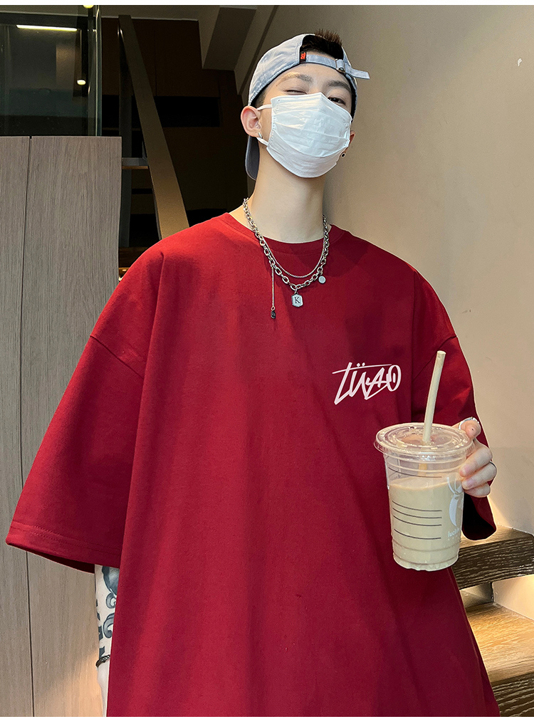 白Tシャツ メンズ シンプル筆記体ロゴ入りカジュアル半袖