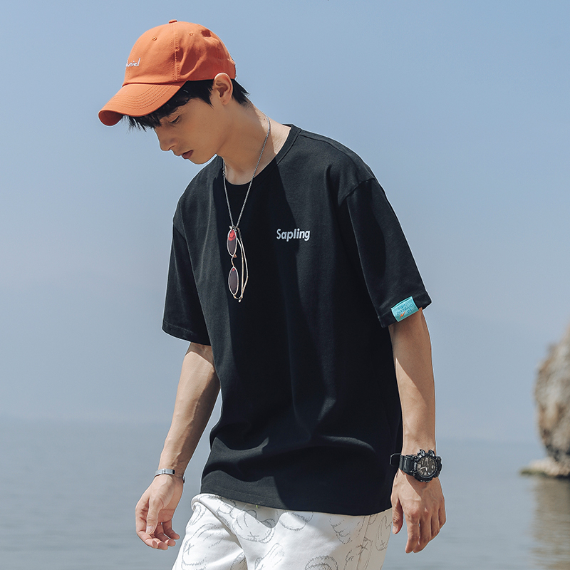 白Tシャツ メンズ シンプル胸ロゴ入り半袖カットソー