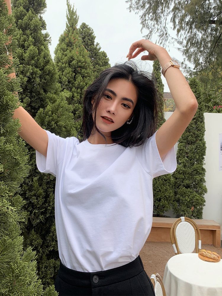 白Tシャツ レディース シンプル美人ベーシック半袖