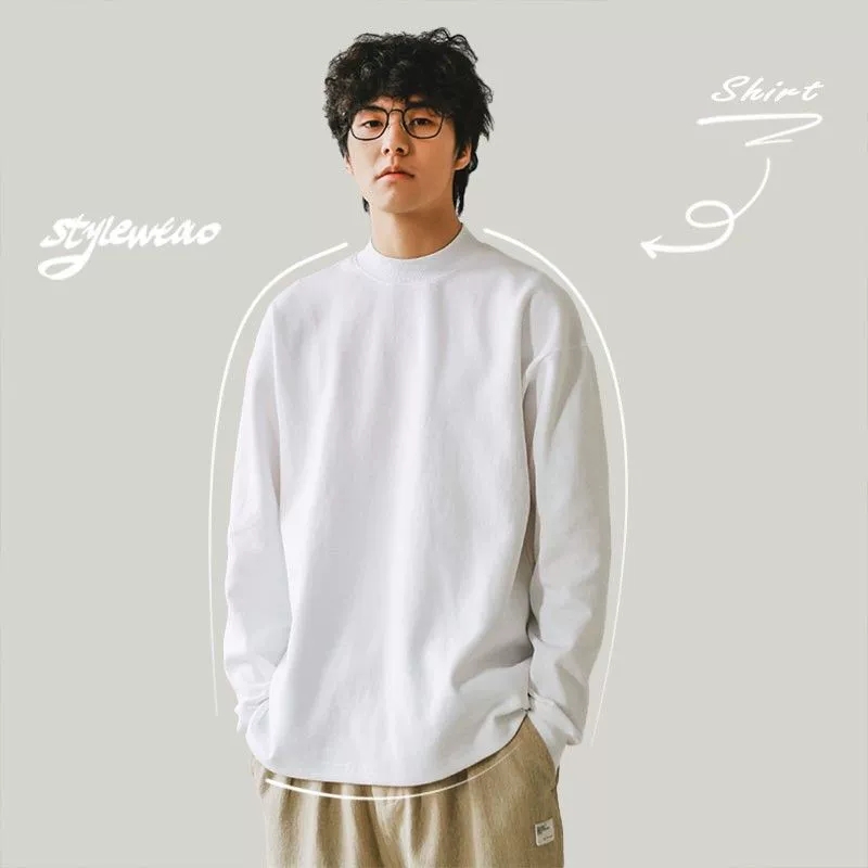 白Tシャツ 無地長袖白色シャツ男女兼用春秋新作全6色