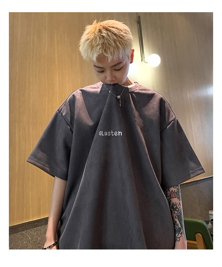 白Tシャツ メンズ シンプル刺繍入り五分袖カットソー