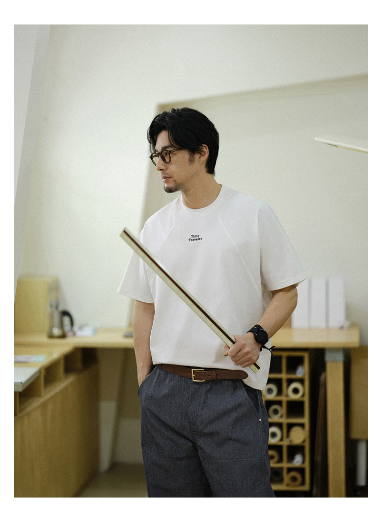 白Tシャツ メンズ 胸元刺繍入り立体縫製半袖カットソー