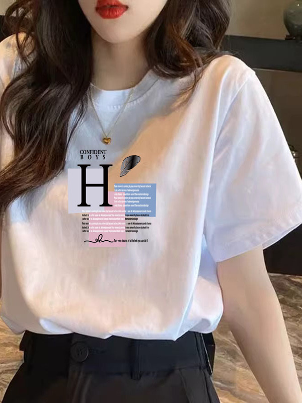 白Tシャツ レディース アートプリントゆったり半袖