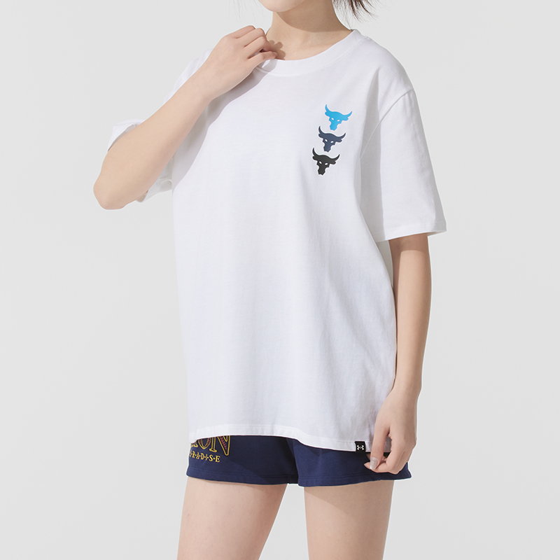 白Tシャツ レディース 三連牛モチーフゆったり半袖シャツ