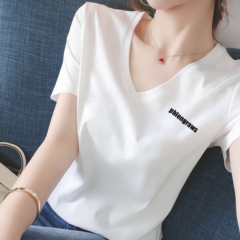 白Tシャツ ハートワンポイントＶネックシャツ