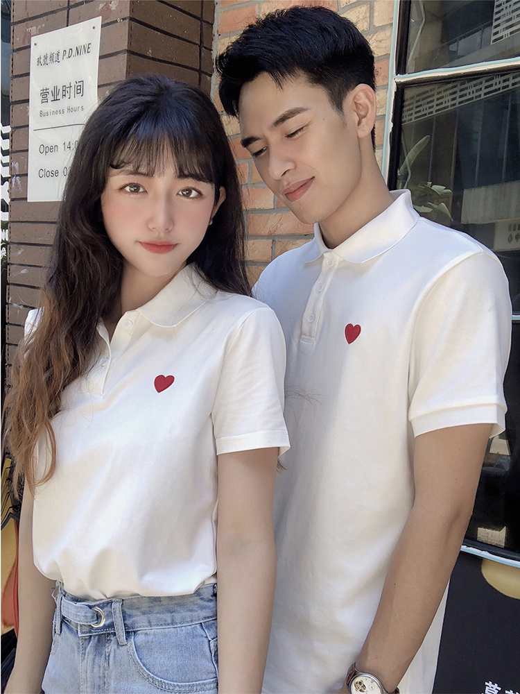 白Tシャツ ハートワンポイント ポロシャツ