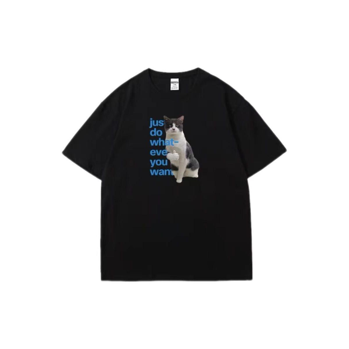 白Tシャツ メンズ 気ままな猫イラスト入り半袖シャツ
