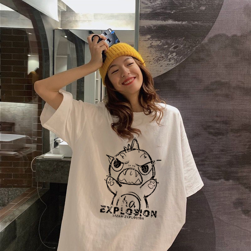白Tシャツ レディース ゆるキャラプリント半袖シャツ