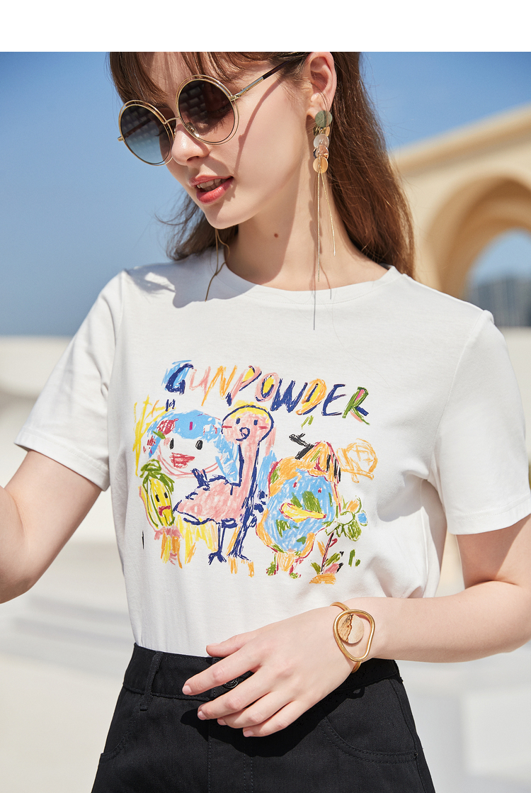 白Tシャツ 手描き風アート 半袖カットソー
