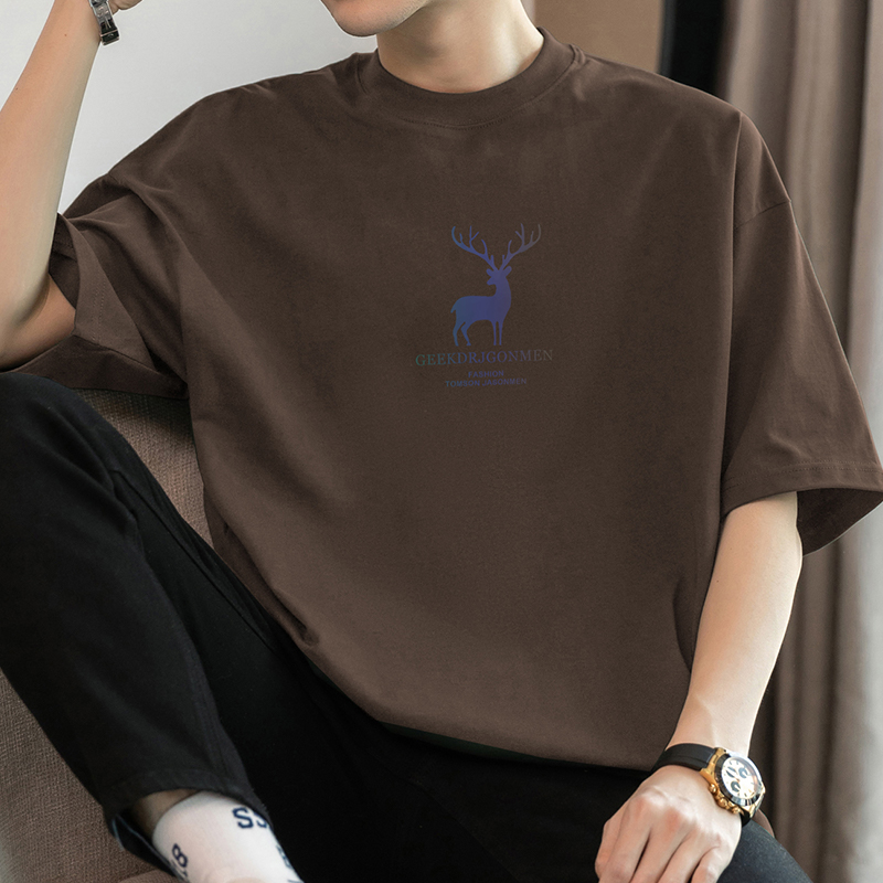 白Tシャツ メンズ 森の王者 鹿シルエット半袖